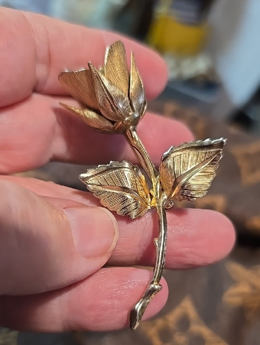 Giovani Gold Floral Rose Stem Brooch - Women Jewelry - Picture 2 of 4